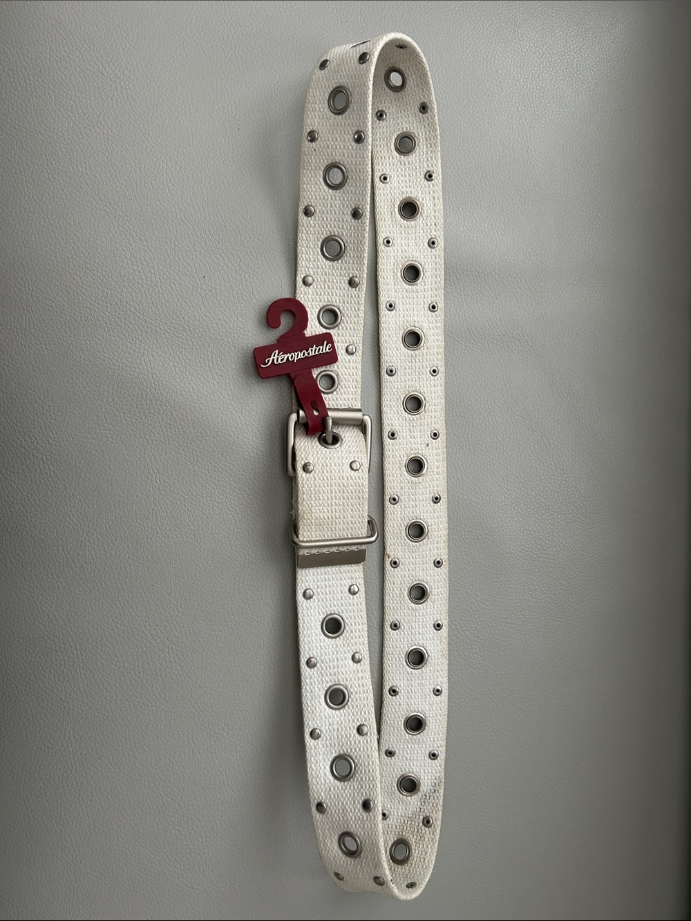 NWT Aeropostale White Canvas Double-Grommet Belt with Silver Hardware